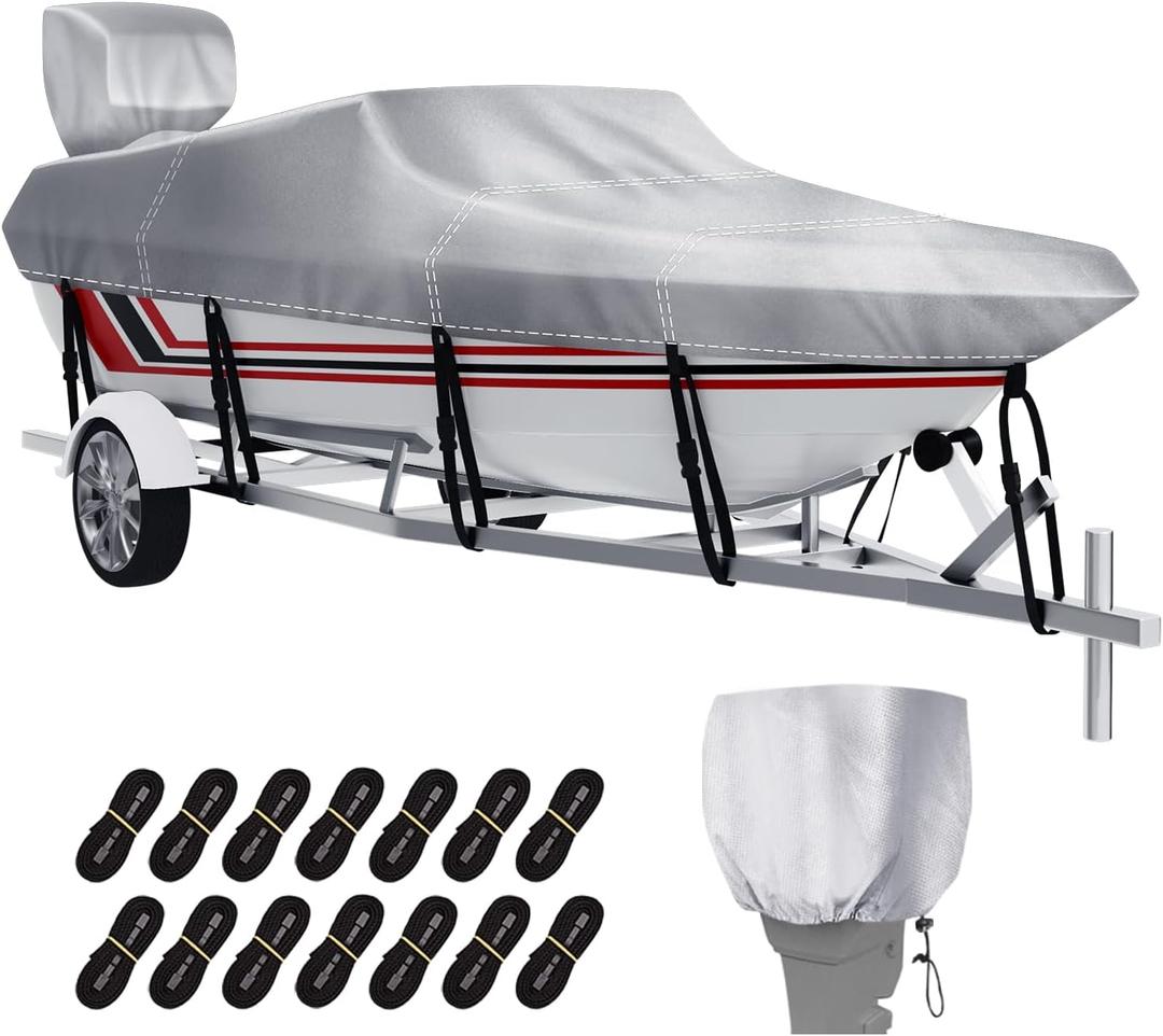 Heavy Duty 100% Waterproof Boat Cover - Fits V-Hull Boats 12-14 ft, Beam Width up to 68"