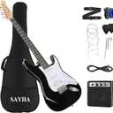 SAYHA Electric Guitar, 39 Inch Solid Full-size Electric Guitar HSS Pickups Starter Kit Includes Amplifier, Bag, Digital Tuner, Strap, String, Cable, Pick, (Black)