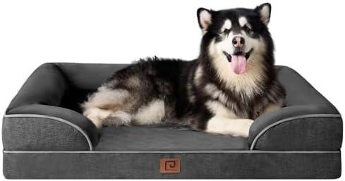 EHEYCIGA Orthopedic Dog Beds for Extra Large Dogs, Waterproof Memory Foam XXL Dog Bed with Sides, Non-Slip Bottom and Egg-Crate Foam Big Dog Couch Bed with Washable Removable Cover, Dark Grey