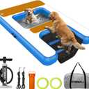 Large Dog Dock Ramp with Water Hammock 5.6 * 4ft, Inflatable Dog Water Ramp Platform 6 inch Thickened for Boat Pool Lake Sea, PVC Floating Boat Ramp for Dogs up to 330lbs, Dog Boat Ramp Blue