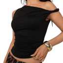 Milumia Women's Twisted Asymmetrical Neck One Off The Shoulder Tank Top Ruched Summer Going Out Crop Tops (Black, S)