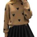 RoseSeek Girl's 2 Piece Cute Outfits Heart Long Sleeve Knit Sweater and Pleated Skirts Preppy Trendy Fall Winter Clothes Brown 12 Years