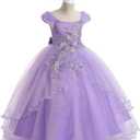 Weileenice Vintage Off the Shoulder Flower Girl Dress Lace Embroidery Little/Big Girls Wedding Bridesmaid Holiday Ballgown (11-12 Years, Lavender)