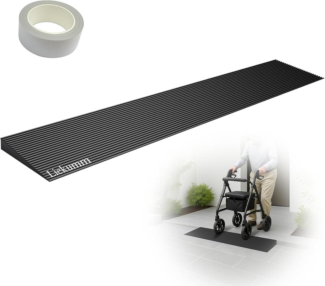 LIEKUMM 5/8" Rise Rubber Threshold Ramp for Doorways, 2500 lbs Heavy Duty Door Sill Ramp with Adhesive, Non-Slip Indoor Transition for Wheelchair, Walker & Robot Vacuum, Cuttable