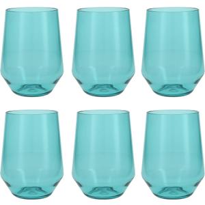 Fortessa Sole Copolyester Outdoor Drinkware, Stemless Wine Glass, Aqua Sky Blue Green