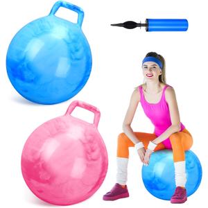 Poen 2 Pcs 29 Inch Hopper Bouncing Ball with Handle Jumping Bouncy Space Hopping Ball with Air Pump for Exercise(Pink, Blue)