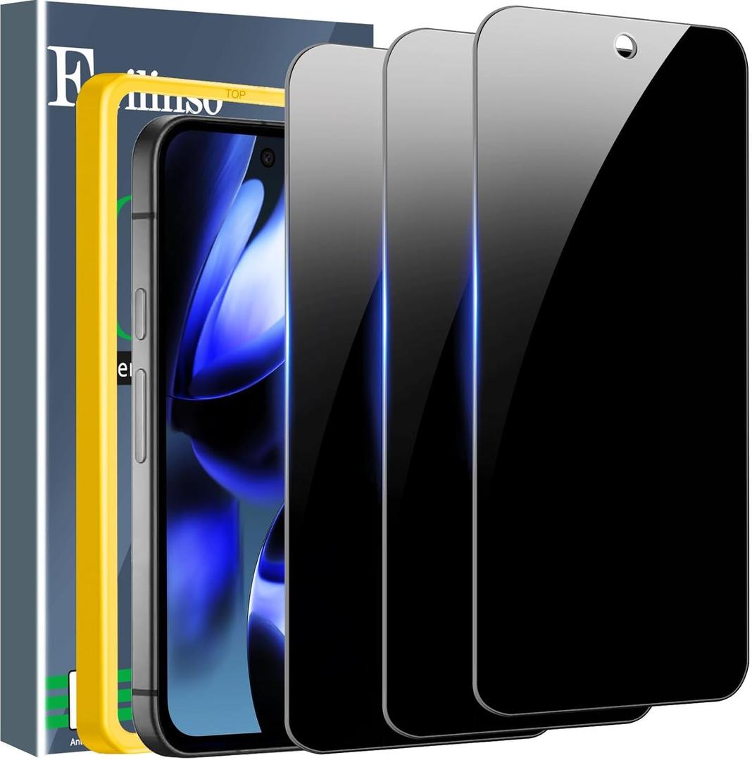 Ferilinso 3 Pack Privacy Screen Protector for Google Pixel 9A, Tempered Glass Phone Case Friendly Accessories, Protector de Pantalla for Google Pixel 9A