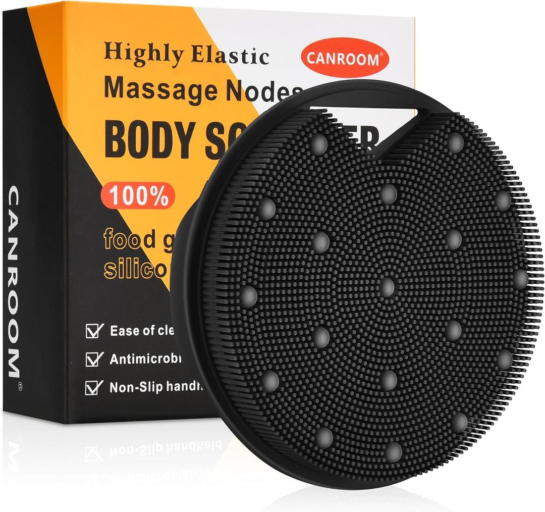 2 x Silicone Body Scrubber for Men Women - Anti Zinc Infused-Exfoliating Body Wash Scrubber,Heavy nodes Deeply Relieve,Vascular plaques,Lymphatic Drainage,Blood Circulation- Black