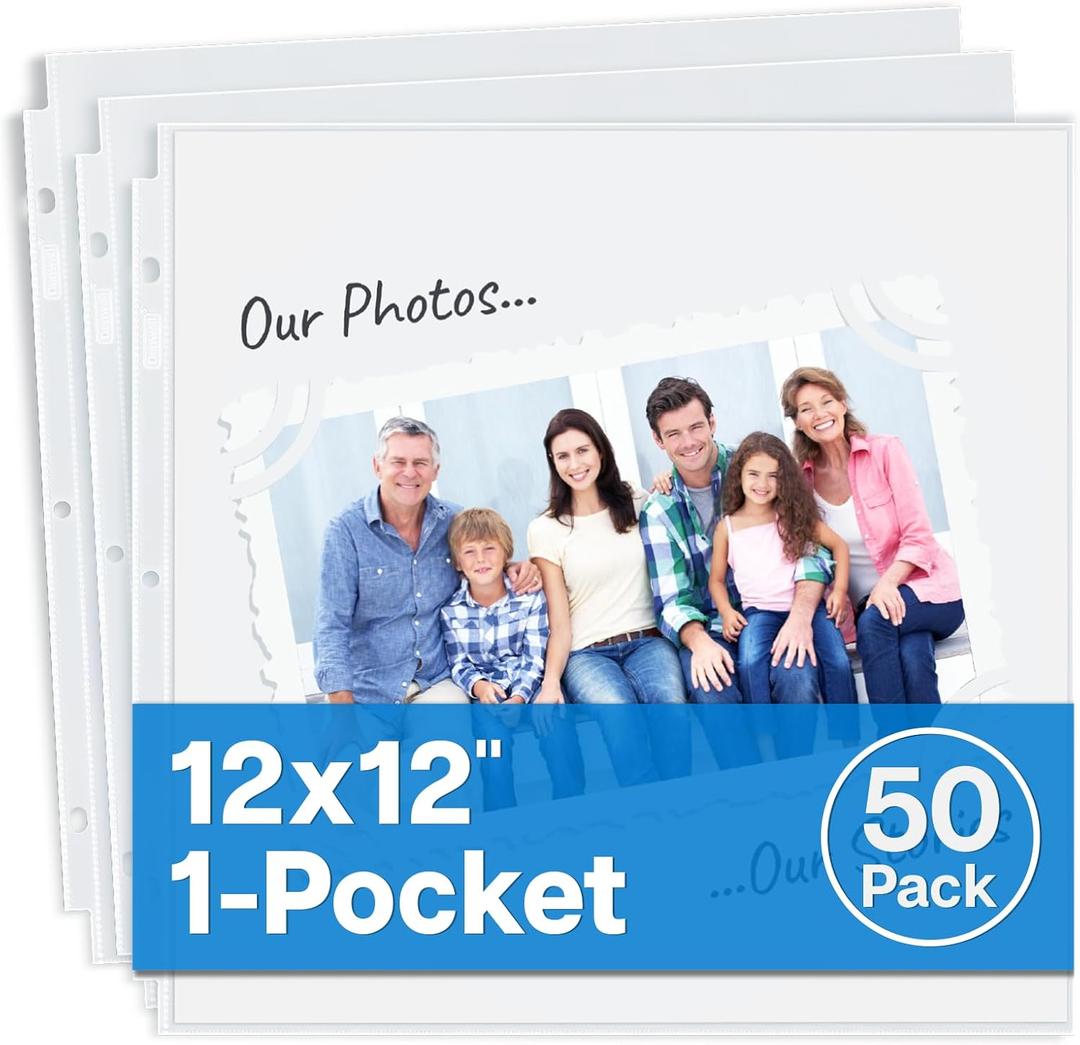 Dunwell Scrapbook Refill Pages 12x12, 50 Pack Super Heavyweight Sheet Protectors, Fits Standard 3 Ring 12x12 Scrapbooking Binders Like Pioneer and We R Memory Keepers, Paper Inserts Not Included