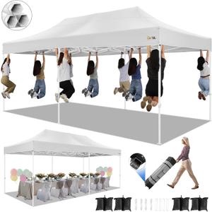 HOTEEL 10x20 Pop up Canopy Tent for Parties, Heavy Duty Easy Setup Tent Without Sidewalls, Outdoor Commercial Instant Gazebo for Wedding Event, with Roller Bag & Sand Bags, White(Hexagonal Frame) HOTEEL 10x20 Pop up Canopy Tent for Parties, Heavy Duty Easy Setup Tent Without Sidewalls, Outdoor Commercial Instant Gazebo for Wedding Event, with Roller Bag & Sand Bags, White(Hexagonal Frame)