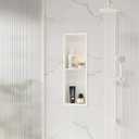 Qeke Stainless Steel Shower Niche 8" X 24", No Tile Needed Wall Niche Double Shelves, Recessed Shower Shelf for Bathroom Storage, Matte White