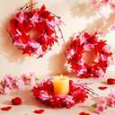 Suncalla 4 Pcs Valentine Candle Rings Wreaths 9" Red Pink Heart Berry Candle Holder Mini Kitchen Cabinet Wreaths Table Centerpiece for Window Front Door Flowers Wedding Anniversary Party Decoration