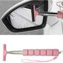 2 x Car Rearview Mirror Wiper, Retractable Auto Glass Squeegee, Water Cleaner with Telescopic Long Rod, Portable Cleaning Tool for All Vehicles, Universal Automotive Accessories (Pink)