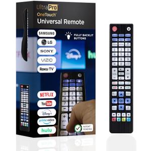 Pack of 2 UltraPro Backlit OneTouch Universal Remote Control, Replacement TV Remote for Samsung, LG TV Remote, Vizio, Sony, Roku and More, Easiest Setup Ever U.S. Based Support 80830 