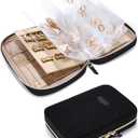 BAGSMART Jewelry Travel Organizer Case for Home Jewelry Organizer Storage Ring Binder Clear Bags Zipper Rolls Pouch for Necklaces, Earrings, Rings, Bracelets, Black (Medium)