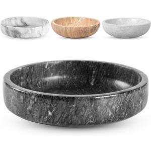FNTSTICGOODS Marble Decorative Bowl - 7.5" Natural Black Solid Marble Centerpiece - Handmade Stone Fruit Bowl - Catch-All or Key Bowl for Kitchen - Modern Minimalist Decor