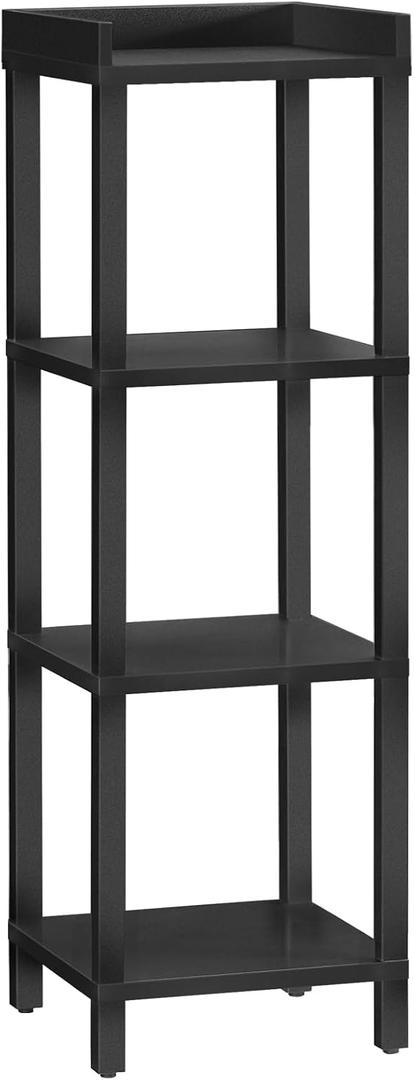 HOOBRO Small Bookcase, Industrial Style Bookshelf for Narrow Spaces, 4-Tier Square Book Shelf Stand, Easy to Install, Wooden Storage Rack Display Shelf, Corner Shelf for Living Room, Black BK08CJ01, 11.8"L x 11.8"W x 42.5"H