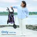 WALK MATE 3 Wheel Rollator Walker with Seat for Slim Seniors, Padded Backrest Lightweight Foldable Travel Walker Ideal for Elderly, 8 Inch Tri-Wheel Modern Mobility Walking Aid Aluminum, Purple