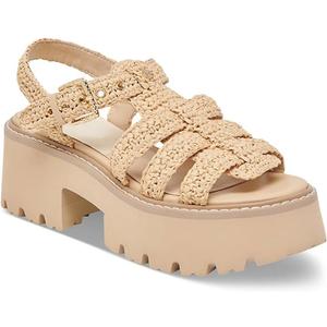 Raffia Platform Sandals for Women Straw Espadrille Fisherman Sandal Round Toe Chunky Heels Summer Beach Shoes with Adjustable Buckle Strap, Size: 10