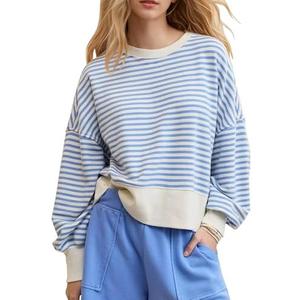 Locachy Womens Oversized Striped Sweatshirt Crewneck Long Sleeve Pullover Tops 2025 Fashion Y2K Outfits Clothes Size M