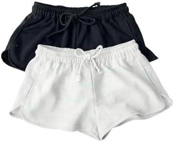 RoseSeek Women's 2 Packs Drawstring Waist Sweat Shorts Low Rise Workout Track Shorts Casual Lounge M