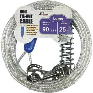 Petest 25ft Reflective Tie-Out Cable with Buffer Spring for Large Dogs Up to 90 Pounds (Blue & Silver)