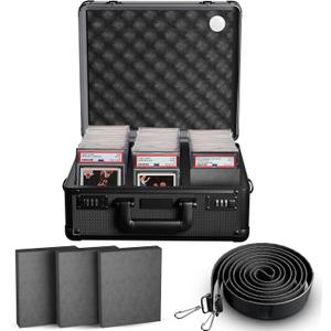 Graded Card Storage Box - Lockable Slab Case for Graded Cards, Baseball Card Storage Box Holds 120 Slabs or 480 Toploaders, Fits PSA BGS SGC, Sports Card Organizer, Fits Popular Trading Cards (Black)