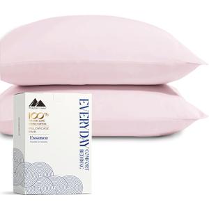 Mayfair Linen 100% Organic Cotton Percale Pillow Cases Standard/Queen Size Set of 2 - Percale Pillowcases Standard/Queen, Soft Cooling Pillow Cases for Sleeping, Cotton Pillowcovers - Blush