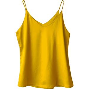 Wantschun Womens Silk Satin Camisole Cami Plain Strappy Vest Top T-Shirt Blouse Tank Shirt V-Neck Spaghetti Strap XS-4X (Yellow, S)