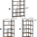 Corner Bookshelf, 5-Tier L-Shaped Bookcase, Corner Shelf with Metal Frame, Industrial Tall Display Shelf, for Living Room, Home Office, Bedroom, Rustic Brown TSJ12BF, 47.2"L x 9.3"W x 65.5"H