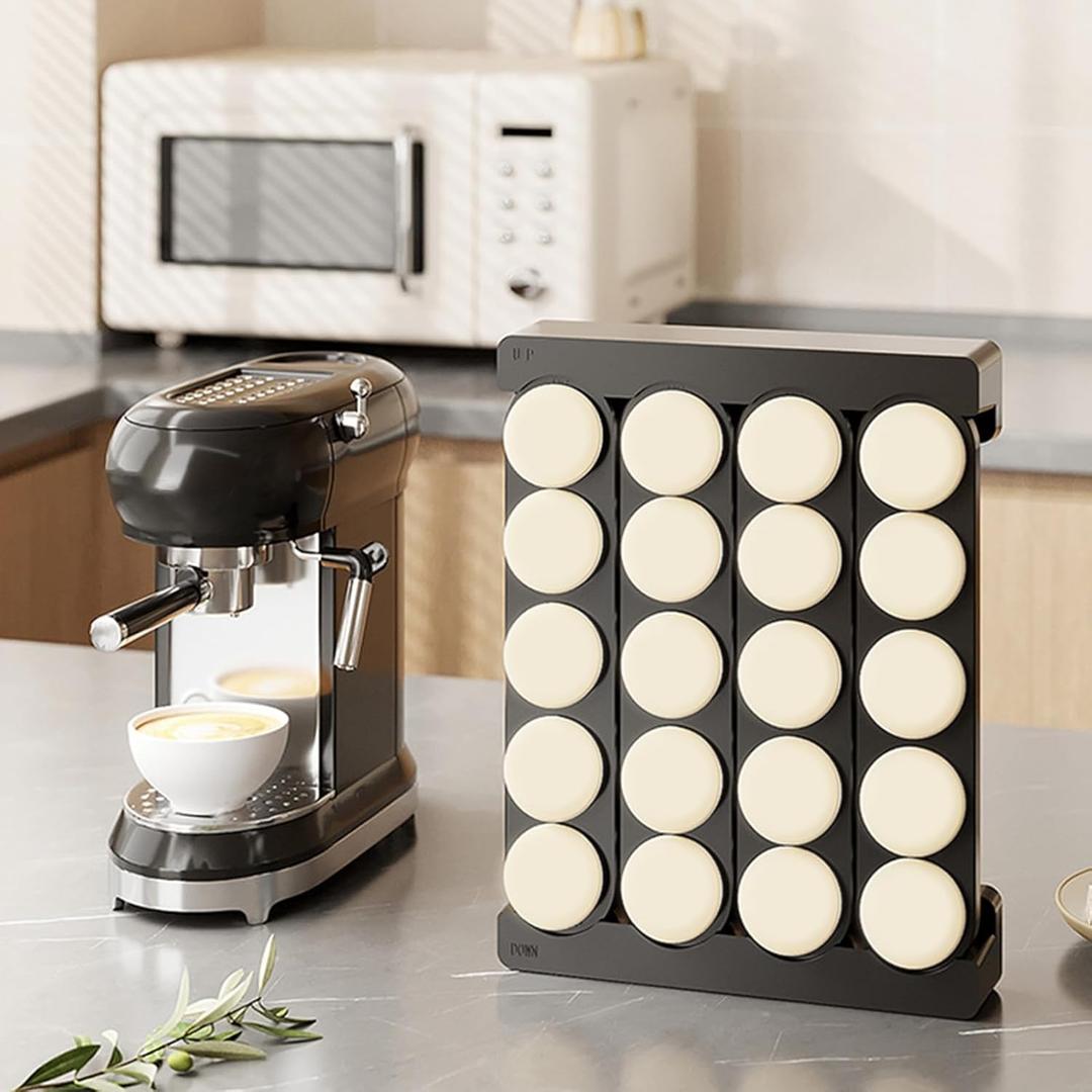 Walbest 20 Pods K Cup Holder for Coffee Bar Organizer, Wall Mount Coffee Capsule Organizer Coffee Bar Accessories, Coffee Pods Carousel Organizer Stand for Home Office Kitchen Counter Organizer Black