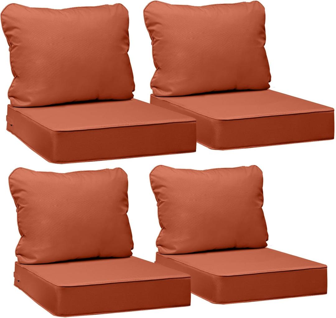 AAAAAcessories Outdoor Deep Seat Cushions, Waterproof, Fade-Resistant Patio Furniture Replacement Cushions, 24" x 24" x 5", Set of 4, Rust, 24"x24"x5" / 24"x19"