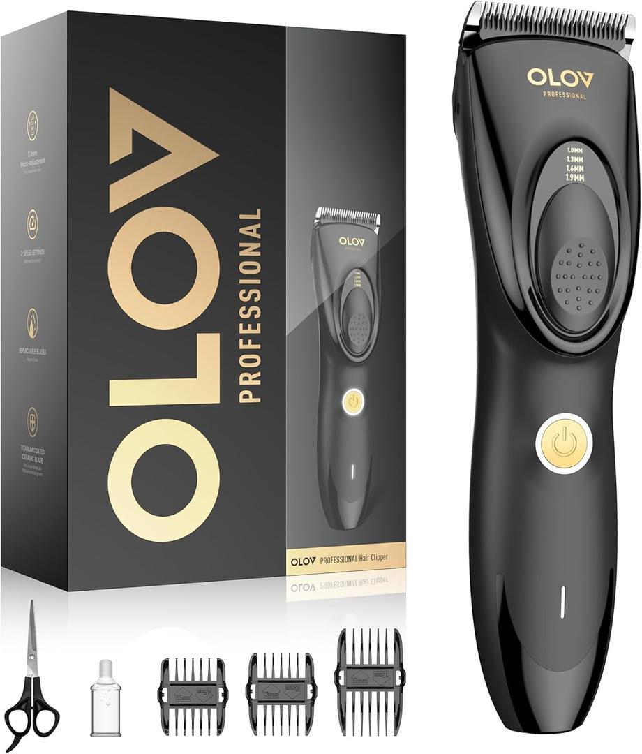 Hair Clippers for Men, Cordless Hair Clipper Kit, Adjustable 4 Length Setting, 2-Speed Settings, Replaceable Ceramic Blade Heads, Rechargeable Hair Clippers for Family (Black)