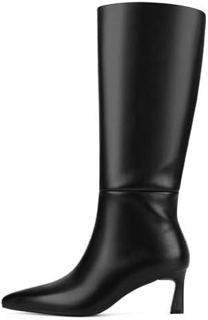 SOVANYOU Kitten Heel Knee High Boots for Women Pointed Toe Tall Boots Wide Calf Boots with Pull-on Style 7