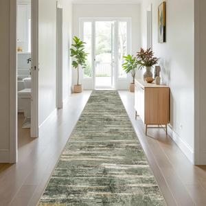 Washable 3x20 Hallway Runner Rug - Extra Long Modern Abstract Kitchen Rugs with Non Slip Backing Soft Low Pile Living Room Bedroom Carpet Durable Indoor Home Decor Floor Mat for Bathroom 3x20 Green