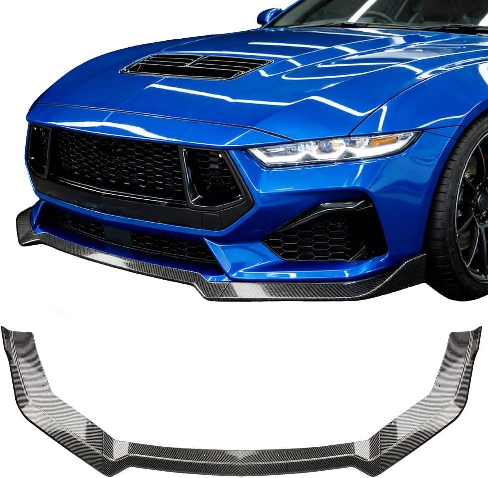 3PCS Front Bumper Lip Spoiler for 2018 2019 2020 2021 2022 Ford Mustang, Carbon Fiber Style, ABS Material