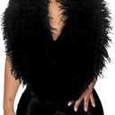 Women Furry Collar Backless Jumpsuits Sexy Club Going Out Outfits V Neck Sleeveless Halter Shorts Romper (Small, Black)
