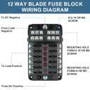 BetyBedy 12 Way Fuse Block, 12V Marine Fuse Box with LED Indicator, Automotive 12-Circuit Blade Fuse Block with Waterproof Cover for RV Motorcycle Boat Vehicle, 24PCS Fuses Tip Stickers Included