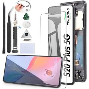 OLED Screen for Samsung Galaxy S20 Plus 5G G986 Screen Replacement for Samsung Galaxy S20 Plus G985 LCD Display Touch Screen Digitizer Assembly Replacement with Tools（with Fingerprint, Black Frame）
