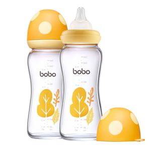 YOHKOH Natural Glass Baby Bottle with Natural Response Nipple, Newborn Anti-Colic Baby Bottles, Wide Neck Mushroom Cap Baby Bottle, Clear (8.8oz (Pack of 2)