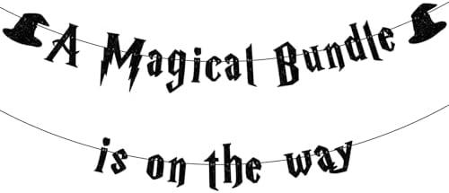 Halloween Baby Shower Decorations,Pre-Strung Glitter A Magical Bundle Is On The Way Banner for Halloween Themed Welcome Baby Boy or Girl Gender Reveal Party Decorations,Magical Wizard Party,Birthday