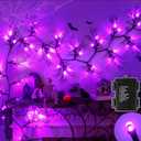 9 Ft 66 LED Willow Vine Twig Decor Black Halloween Garland with Purple Lights, Timer 8 Modes Waterproof Battery Operated Indoor Halloween Decorations for Wall Fireplace Mantle Home Office Party Decor