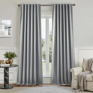 HOMEIDEAS 100% Blackout Faux Silk Curtains,Silver Grey Noise Reduction Thermal Insulated Room Darkening Window Drapes, Luxury Curtains for Bedroom Living Room Dining Nursery, 52 X 96 Inch, 2 Panels