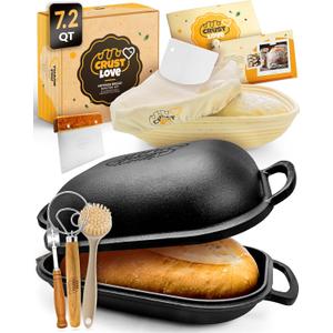 Cast Iron Bread-Pan with Lid - incl. Sourdough Bread Baking Supplies - like Banneton Bread-Proofing Basket - 7.2QT Bread-Oven Dutch, Oven for Bread-Baking Cast Iron Pan Scoring Tool Lame Kit
