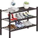 3 Tier Bamboo Shoe Rack Storage Organizer for Closet, Multifunctional Stackable Free Standing Shoe Shelf Organizer for Small Space,Entryway, Hallway, Bathroom27 x11 x20(Brown, 3 Tier)