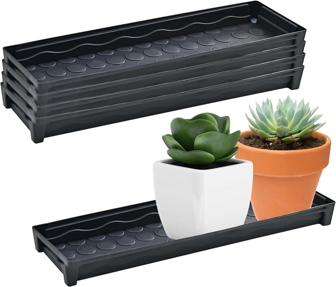 5 PCS Plastic Plant Tray Saucer Rectangular, Windowsill Plant Drainage Stand for Indoors Outdoor, Black Water Drip Tray for Flower Pot Planter, 16 x 4.5 x 1.6 Inch