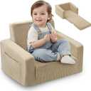 Toddle & Kids Chair,2-in-1 Soft Toddler Couches that Fold Out,Toddler Chairs Comfy 1-3 Years Old,Convertible Sofa to Lounge,Beige, 21.8 inches x 16.1 inches x 16 inches