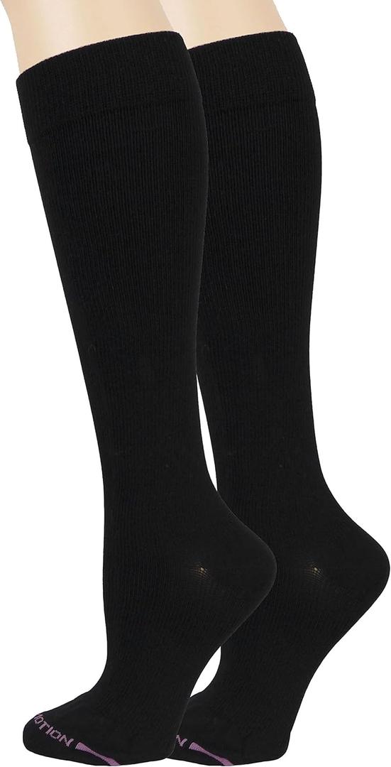 2 Pairs Dr. Motion Compression Knee-Hi Women's Socks Black Size 9-11
