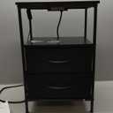 Huuger Nightstand with Charging Station, Side Table with 2 Fabric Drawers, End Table with Open Shelf, Bedside Table with USB-C Port and Outlets, Night Stand for Bedroom, Black