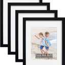 11x14 Picture Frame Set of 4, Holds 8x10 Photos with Mat or 11x14 without Mat, Solid Wood and Real HD Glass for Wall Mount, Picture Frames Collage Wall Dcor, Black
